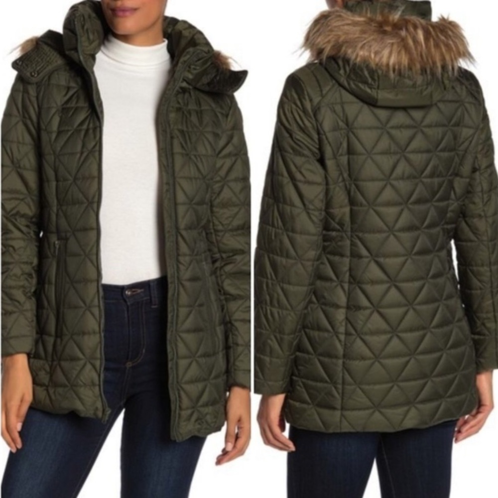 Andew Marc Faux Fur Trim Hood Quilted Jacket